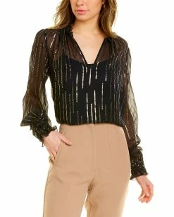 Elie Tahari Metallic Silk-Blend Shirt Women Tops