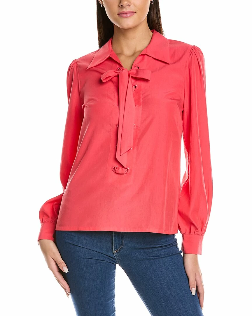 Elie Tahari Lace-Up Collar Shirt Women Tops
