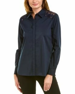 Elie Tahari Embroidered Shoulder Shirt Women Tops