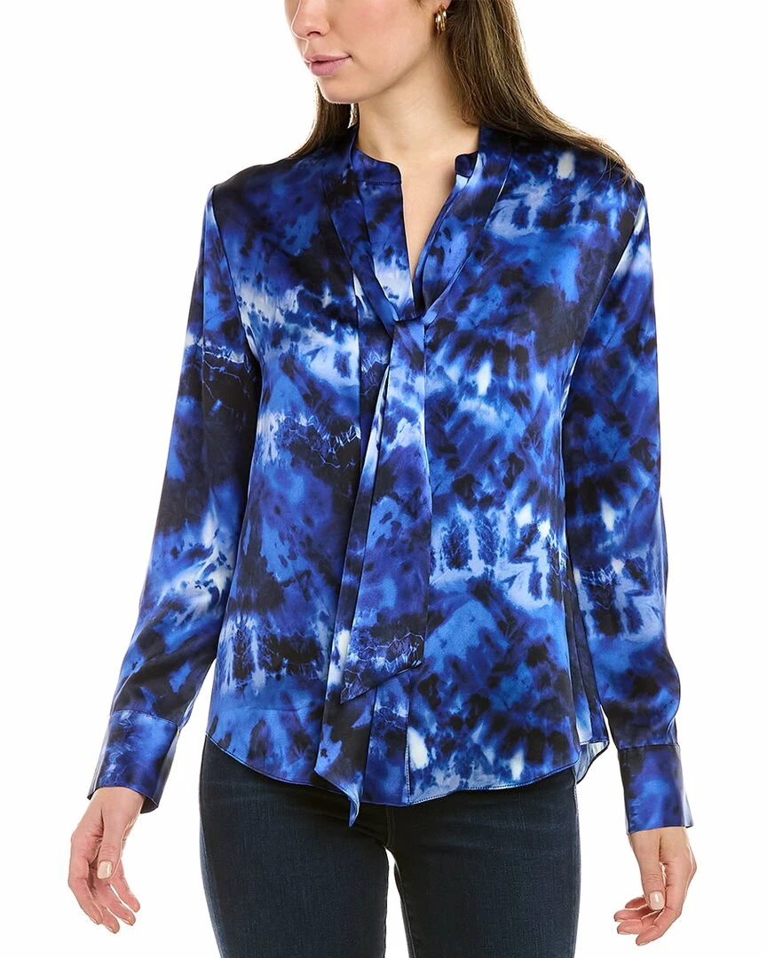 Elie Tahari Satin Print Silk Shirt Women Tops