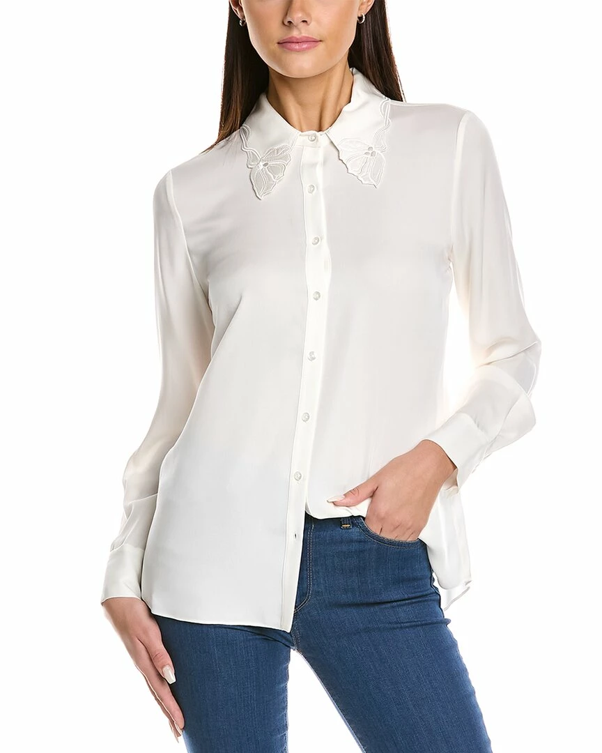 Elie Tahari Embroidered Collar Silk Shirt Women Tops