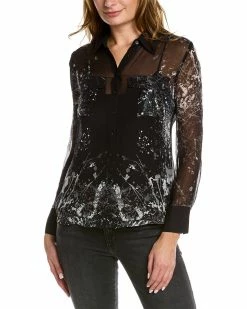 Elie Tahari Crinkle Galaxy Silk Shirt Women Tops