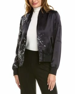 Elie Tahari Galaxy Silk Bomber Jacket Women Suits & Separates