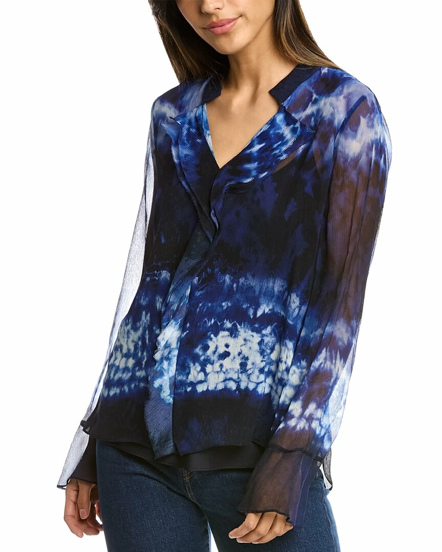 Elie Tahari Ruffle Silk Shirt Women Tops